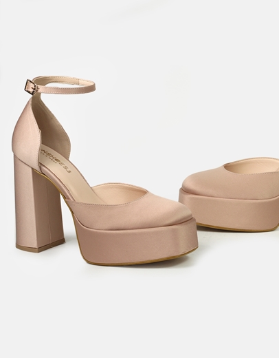 Εικόνα της Ψηλοτάκουνες σατέν μονόχρωμες γόβες Ελληνικής κατασκευής Nude