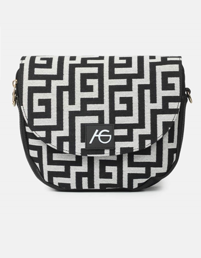 Εικόνα της Χειροποίητο τσαντάκι με μαίανδρο και προσαρμοζόμενο ιμάντα Μαύρο