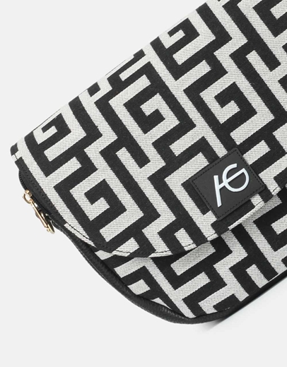 Εικόνα της Χειροποίητο τσαντάκι με μαίανδρο και προσαρμοζόμενο ιμάντα Μαύρο