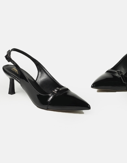 Εικόνα της Γόβες open heel Ελληνικής κατασκευής με μπαρέτα Μαύρο