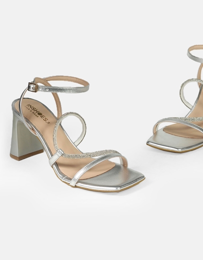 Εικόνα της Πέδιλα Ελληνικής κατασκευής με λουράκια από strass Ασημί