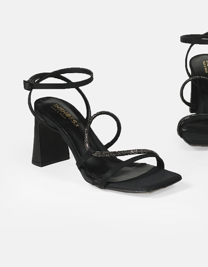 Εικόνα της Πέδιλα Ελληνικής κατασκευής με λουράκια από strass Μαύρο