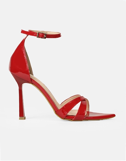 Εικόνα της Πέδιλα μυτερά Ελληνικής Κατασκευής λουστρίνι με λουράκια Κόκκινο