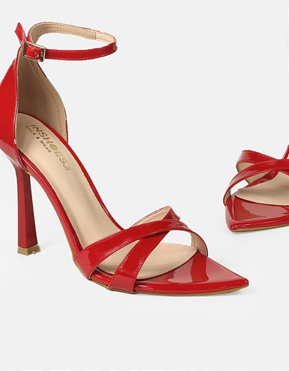 Εικόνα της Πέδιλα μυτερά Ελληνικής Κατασκευής λουστρίνι με λουράκια Κόκκινο