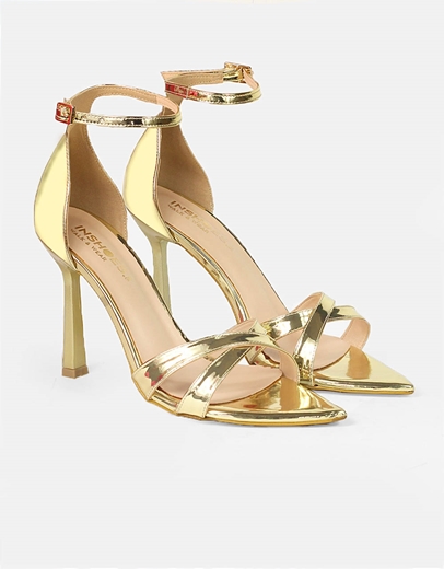 Εικόνα της Πέδιλα μυτερά Ελληνικής Κατασκευής λουστρίνι με λουράκια Πλατίνα