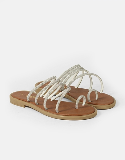Εικόνα της Δερμάτινα σανδάλια Ελληνικής Κατασκευής με λουράκια strass Ασημί