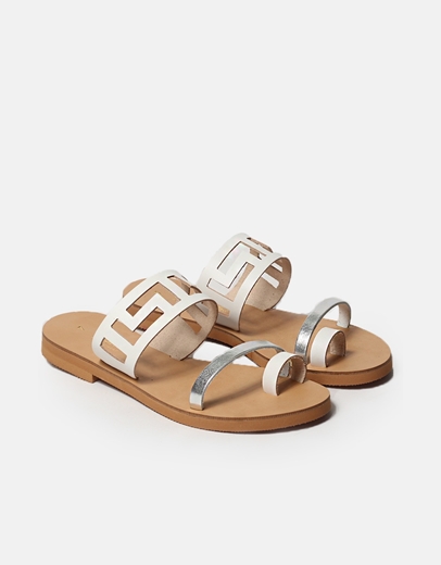 Εικόνα της Δερμάτινα σανδάλια με μαίανδρο Λευκό