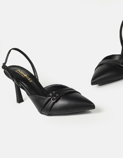 Εικόνα της Γόβες singback Ελληνικής κατασκευής με διπλή μπαρέτα Μαύρο