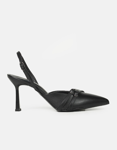 Εικόνα της Γόβες singback Ελληνικής κατασκευής με διπλή μπαρέτα Μαύρο