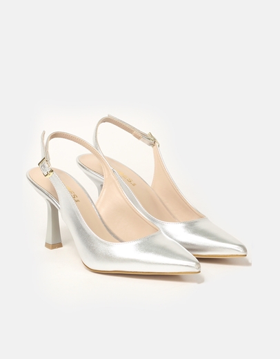 Εικόνα της Open heel γόβες Ελληνικής κατασκευής με λεπτό τακούνι Ασημί