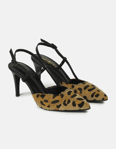 Εικόνα της Open heel γόβες Ελληνικής κατασκευής με λεπτό τακούνι Λεοπάρ