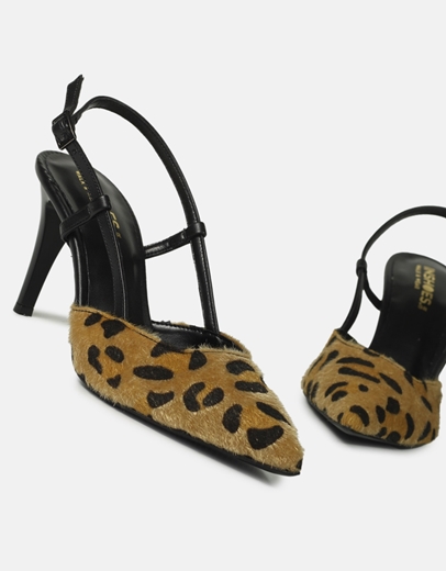 Εικόνα της Open heel γόβες Ελληνικής κατασκευής με λεπτό τακούνι Λεοπάρ