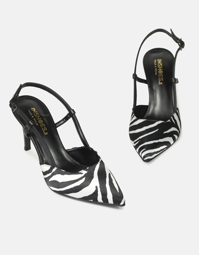 Εικόνα της Open heel γόβες Ελληνικής κατασκευής με λεπτό τακούνι Ζέμπρα