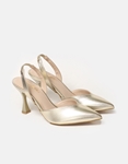 Εικόνα από Γόβες slingback Ελληνικής κατασκευής με λουράκι - λάστιχο Πλατίνα