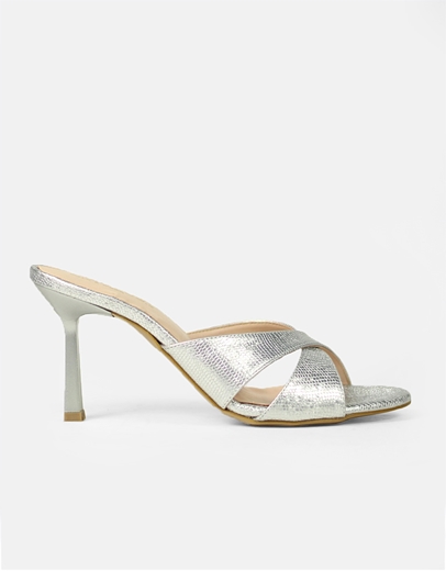 Εικόνα της Mules Ελληνικής κατασκευής με λεπτό τακούνι Ασημί