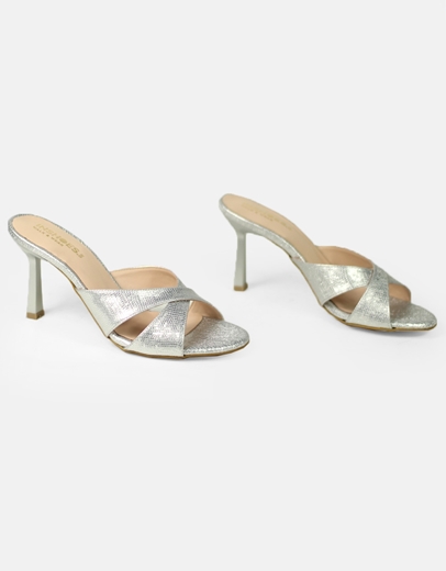 Εικόνα της Mules Ελληνικής κατασκευής με λεπτό τακούνι Ασημί