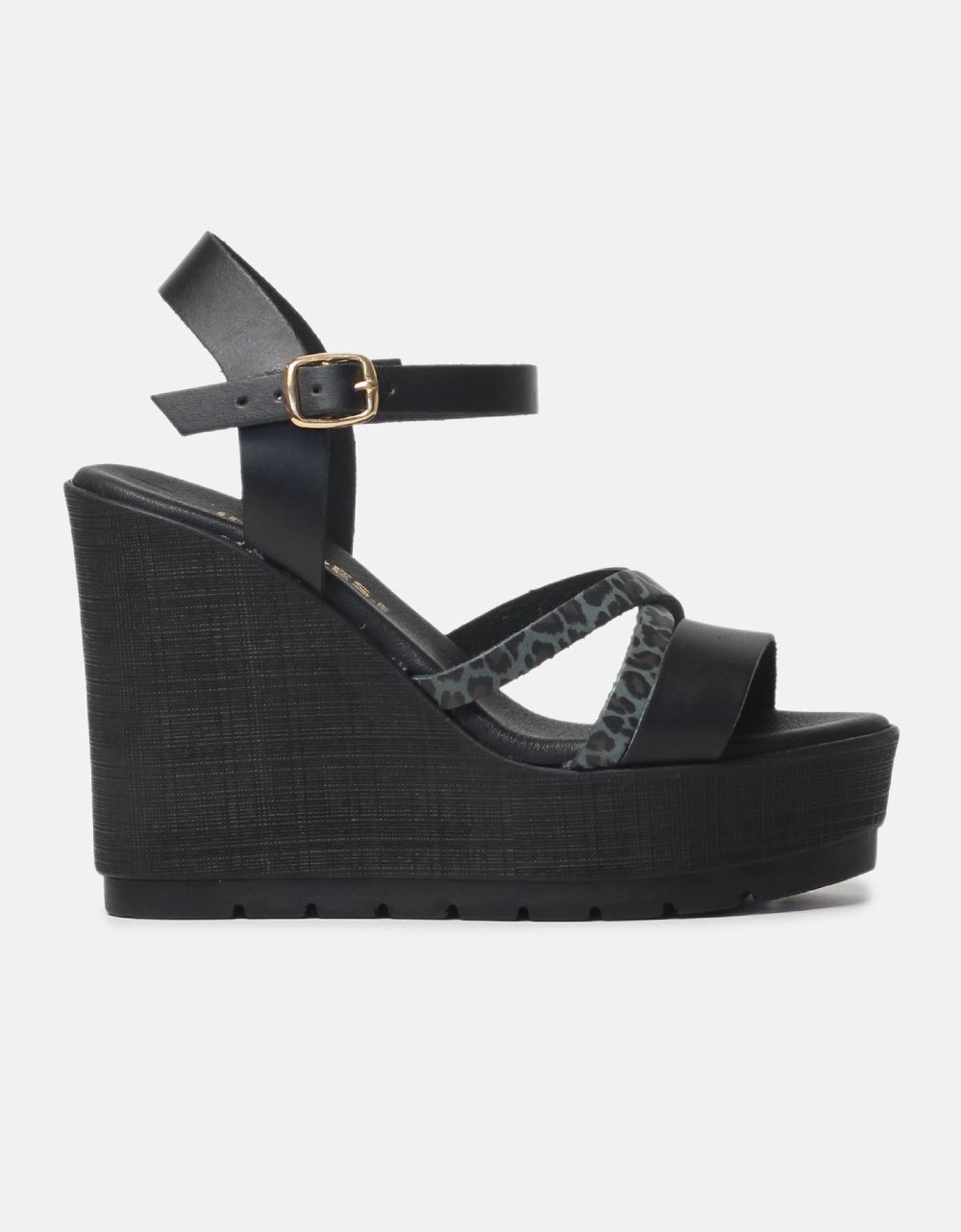 Εικόνα από Δερμάτινες πλατφόρμες Ελληνικής κατασκευής με μοτίβο Μαύρο