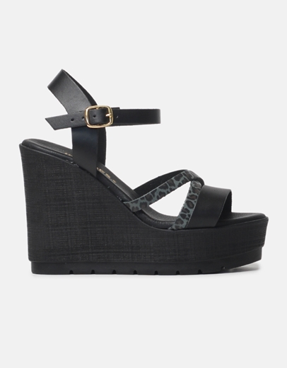 Εικόνα της Δερμάτινες πλατφόρμες Ελληνικής κατασκευής με μοτίβο Μαύρο