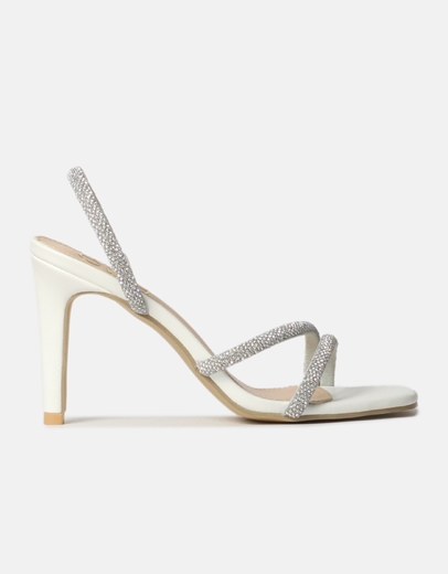 Εικόνα της Πέδιλα με λοξά λουράκια από strass Λευκό