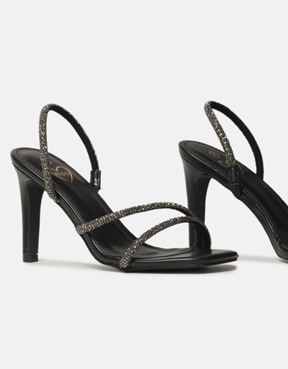 Εικόνα της Πέδιλα με λοξά λουράκια από strass Μαύρο