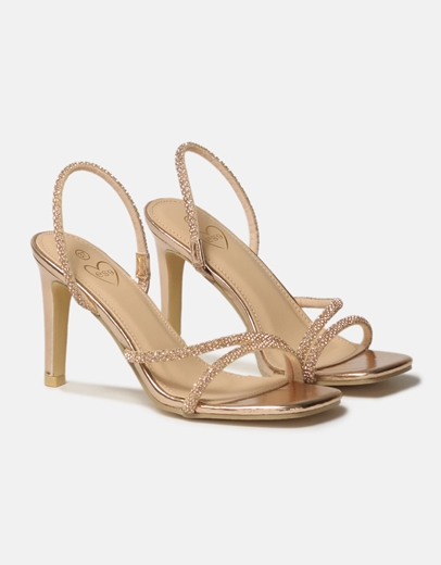 Εικόνα της Πέδιλα με λοξά λουράκια από strass Χαλκός