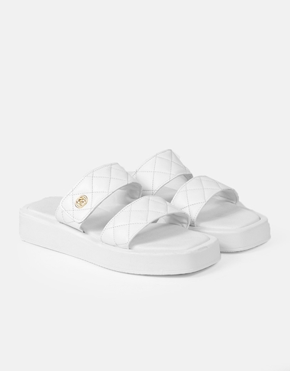 Εικόνα της Δερμάτινα σανδάλια με διπλή καπιτονέ φάσα Λευκό