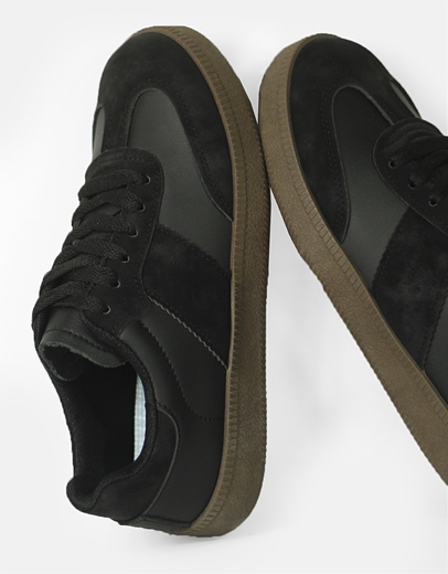 Εικόνα της Γυναικεία sneakers με διπλή σόλα και συνδιασμλο υλικών Μαύρο