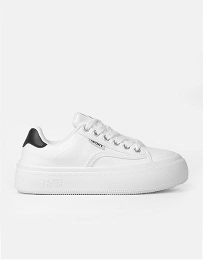 Εικόνα της Sneakers γυναικεια δίπατα με συνδιασμό υλικών Λευκό/Μαύρο