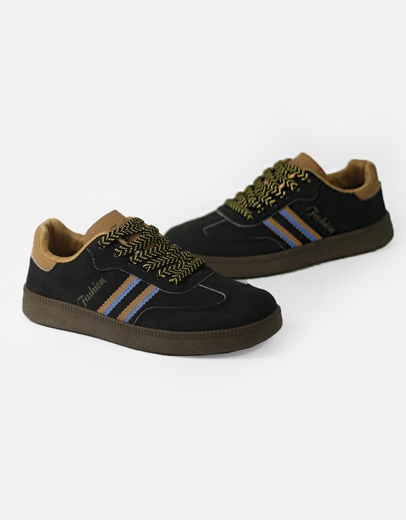 Εικόνα της Sneakers γυναικεια με γραμμικό σχέδιο και διχρωμία Μαύρο