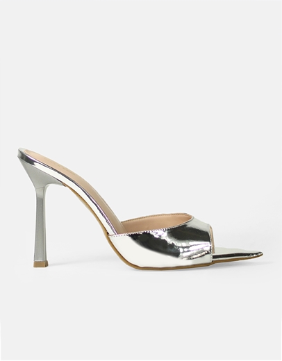 Εικόνα της Λουστρίνι mules μυτερά Ελληνικής κατασκευής Ασημί