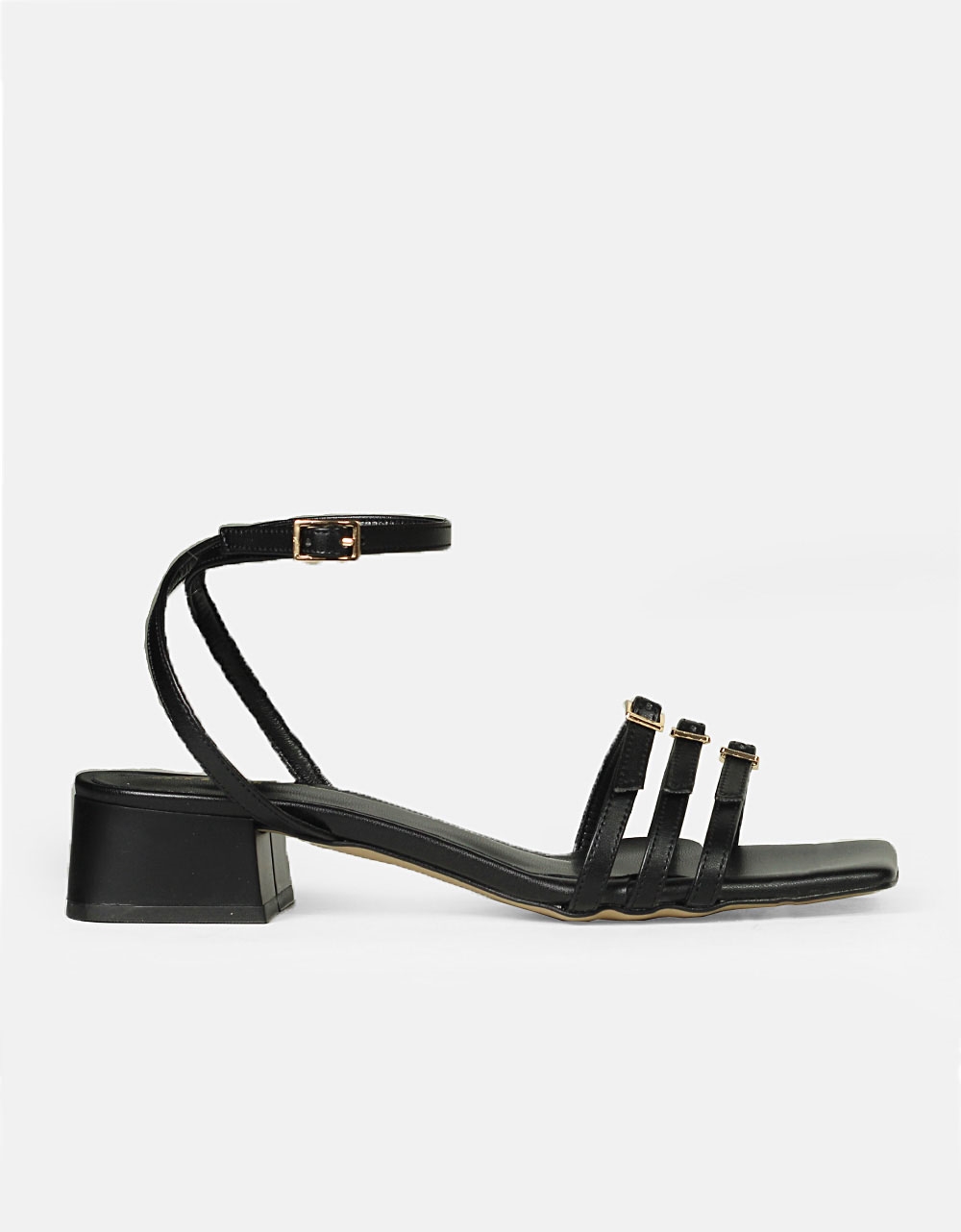 Εικόνα από Πεδίλα Ελληνικής κατασκευής με τριπλό λουράκι Μαύρο