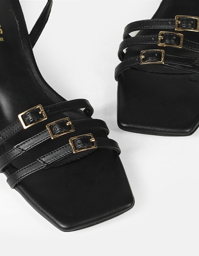 Εικόνα της Πεδίλα Ελληνικής κατασκευής με τριπλό λουράκι Μαύρο