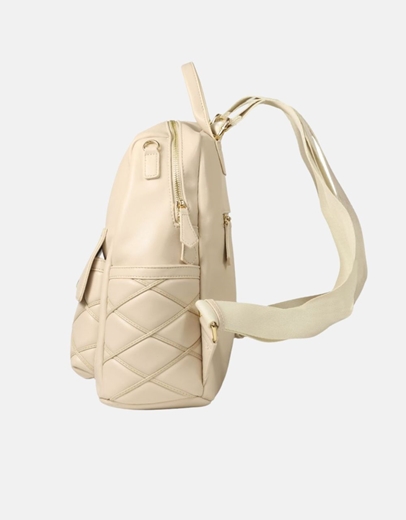 Εικόνα της Γυναικείο χειροποίητο σακίδιο πλάτης με εξωτερικές θήκες Μπεζ