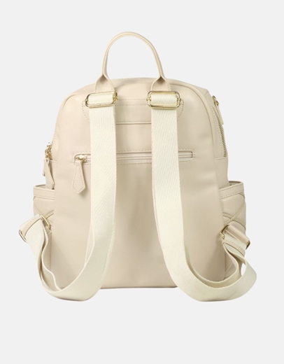 Εικόνα της Γυναικείο χειροποίητο σακίδιο πλάτης με εξωτερικές θήκες Μπεζ