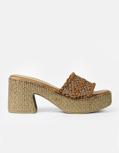 Εικόνα της Boho mules με πλεκτό σχέδιο και τρουκς Καφέ