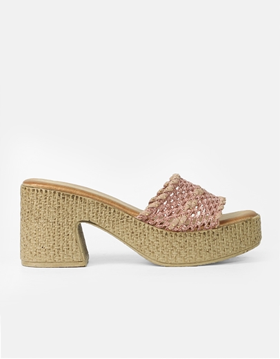 Εικόνα της Boho mules με πλεκτό σχέδιο και τρουκς Ροζ