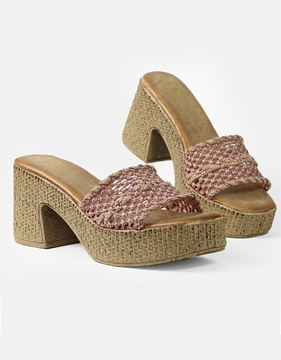 Εικόνα της Boho mules με πλεκτό σχέδιο και τρουκς Ροζ