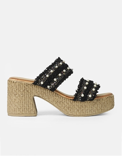 Εικόνα της Boho mules με διπλή φάσα από πέρλες Μαύρο