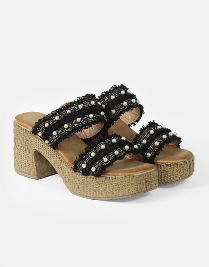 Εικόνα της Boho mules με διπλή φάσα από πέρλες Μαύρο