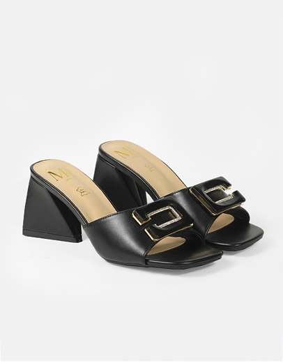 Εικόνα της Mules σε καρέ γραμμή με με φάσα και διακοσμητικό τοκά Μαύρο