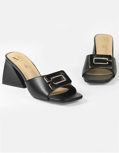 Εικόνα της Mules σε καρέ γραμμή με με φάσα και διακοσμητικό τοκά Μαύρο