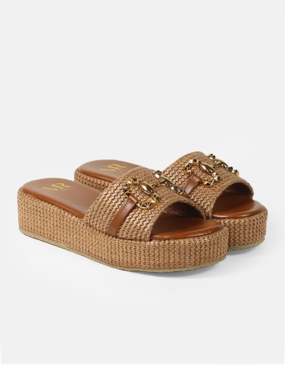 Εικόνα της Ψάθινα flatforms με φάσα και  μεταλλική αγκράφα Ταμπά