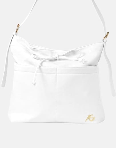 Εικόνα της Χειροποίητη μονόχρωμη γυναικεία τσάντα ώμου Λευκό