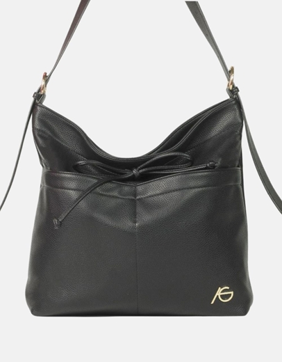 Εικόνα της Χειροποίητη μονόχρωμη γυναικεία τσάντα ώμου Μαύρο