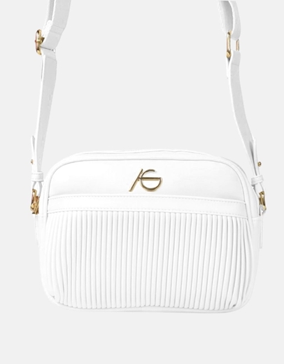 Εικόνα της Χειροποίητη γυναικεία τσάντα ώμου με ριπ μοτίβο Λευκό