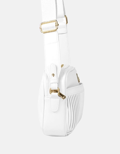 Εικόνα της Χειροποίητη γυναικεία τσάντα ώμου με ριπ μοτίβο Λευκό