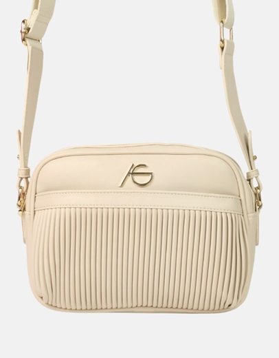 Εικόνα της Χειροποίητη γυναικεία τσάντα ώμου με ριπ μοτίβο Μπεζ