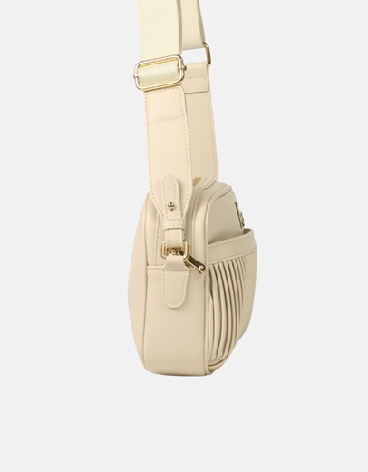 Εικόνα της Χειροποίητη γυναικεία τσάντα ώμου με ριπ μοτίβο Μπεζ