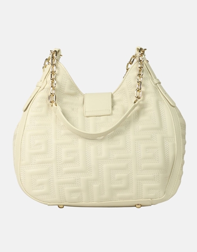 Εικόνα της Χειροποίητη γυναικεία τσάντα ώμου με μοτίβο μαιάνδρου Μπεζ