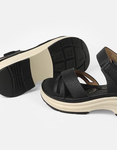 Εικόνα της Comfort γυναικεία σανδάλια δετά με λουράκι Μαύρο